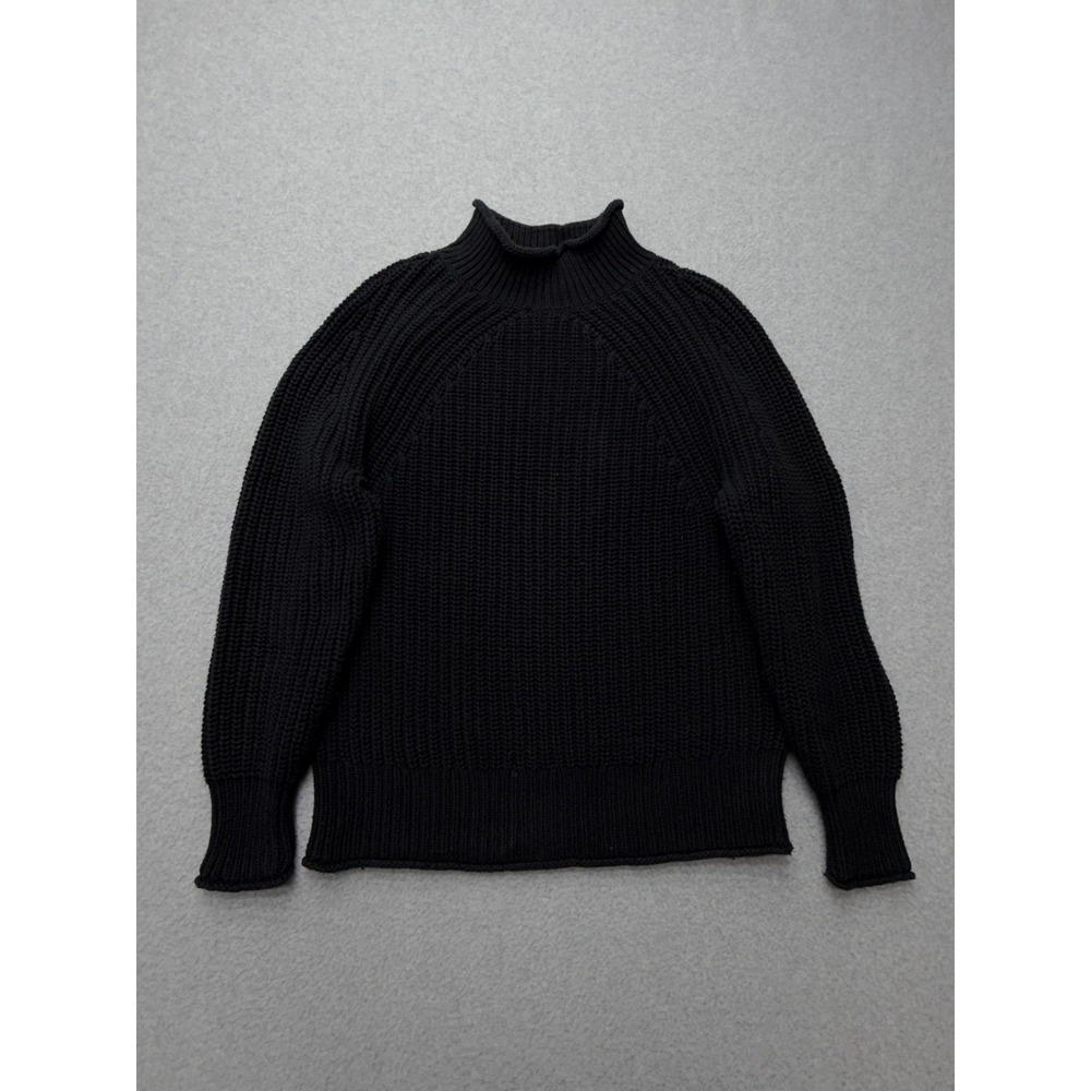 J Crew Sweater Womens XS Black Chunky Knit Mock Neck Raglan Cotton Pullover